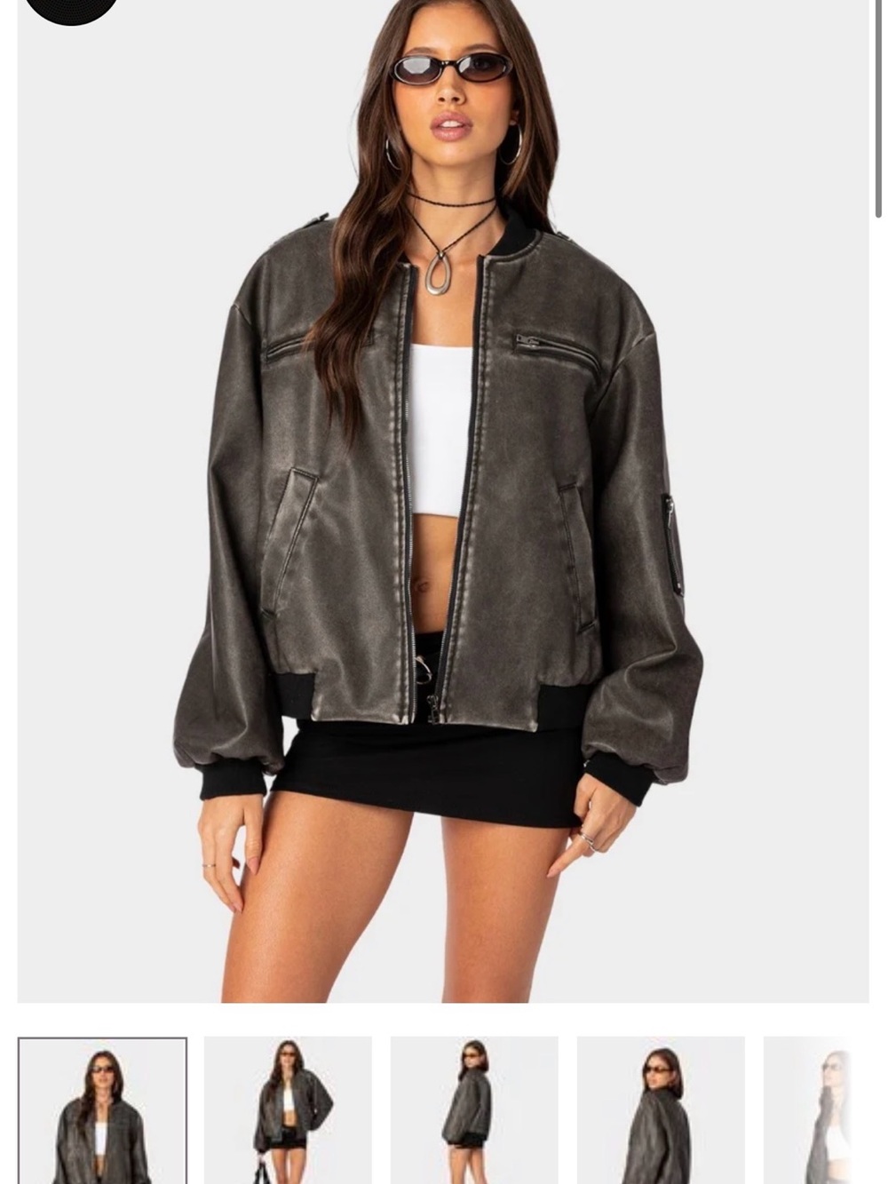 Edikted Womens Washed Black Bomber Jacket